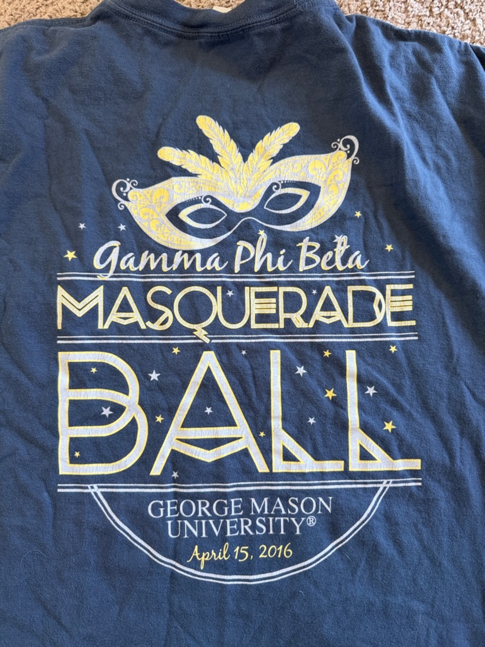 Comfort Colors Navy Short Sleeve Masquerade Ball Tee with Gold & White Print